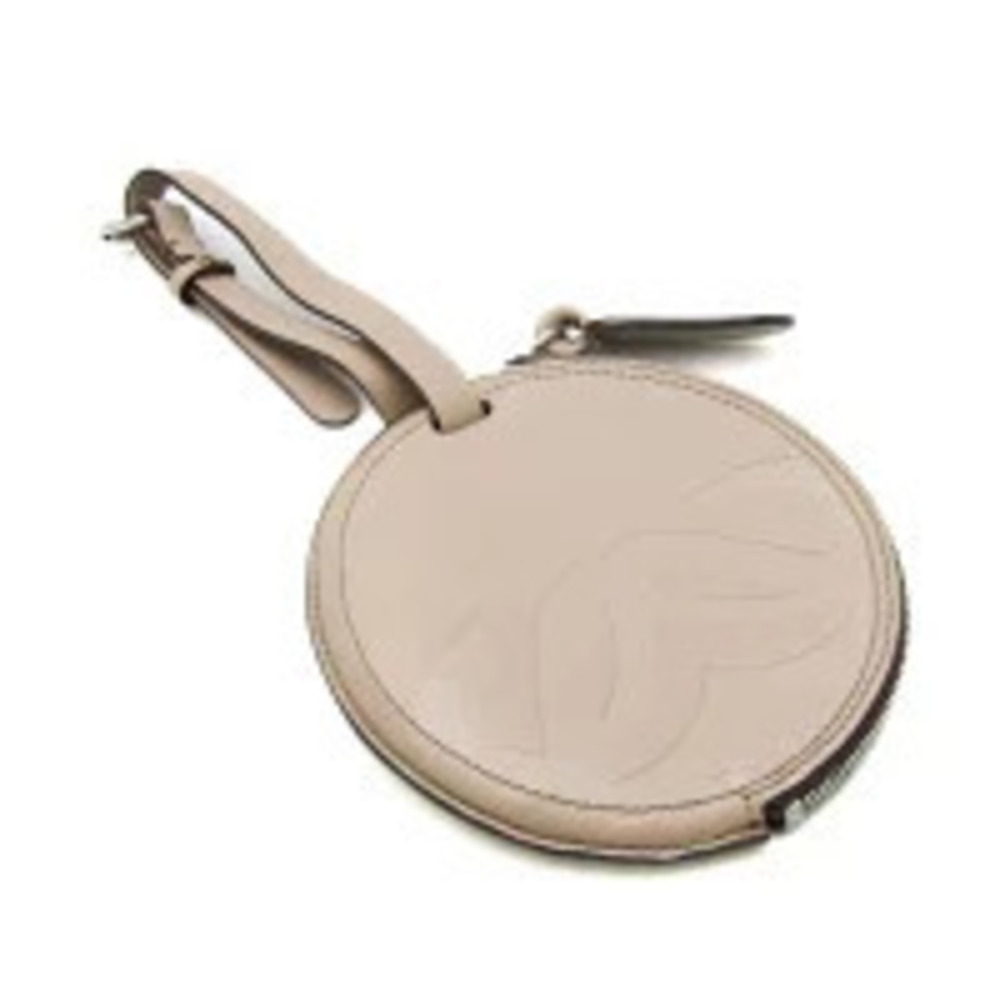 Loewe Round Coin Wallet Strap Leather Purse Beige Tan